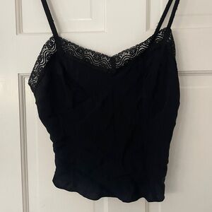 Rare XL BETSEY JOHNSON VINTAGE 90s Black Lace Trim Camisole crepe
